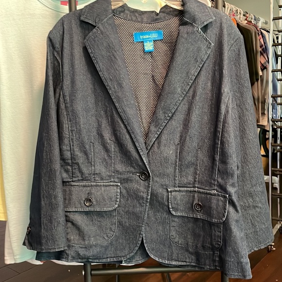 Trixie + Lulu S Blue Denim Blazer Jacket - Picture 2 of 4